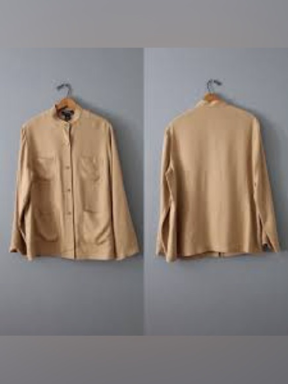 Ralph‎ Lauren camel silk madarine collar lightweight safari style jacket EUC 3X
